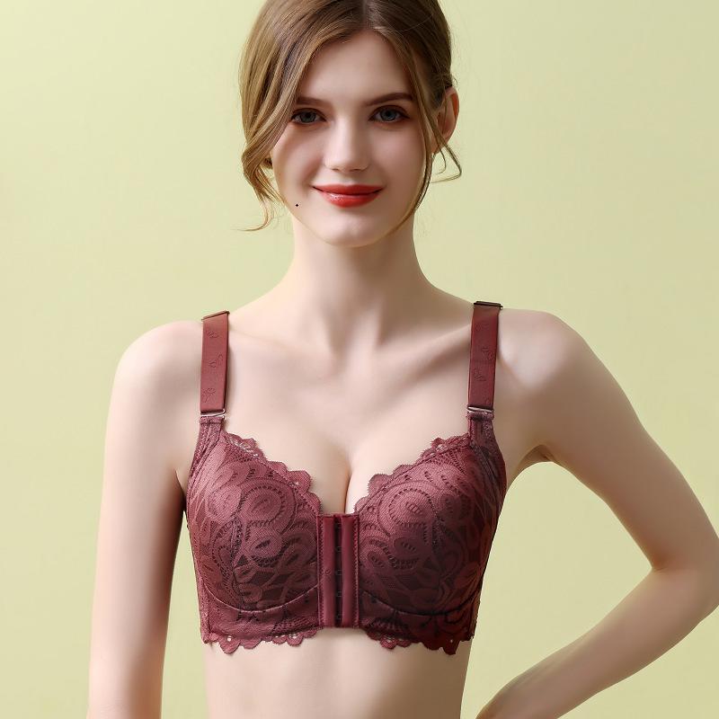Plus Size Front Closure Lace Bra - Thin, Comfortable, Wire-Free Design for Extra Support