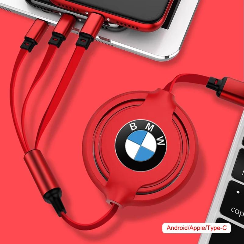 XWQP2 Car Sticker For BMW Car 3-in-1 Telescopic Data Cable Phone Ipad Charger For BMW E46 E90 E60 F30 F10 E39 i3 i4 X1 X2 X3 X5 X4 X6