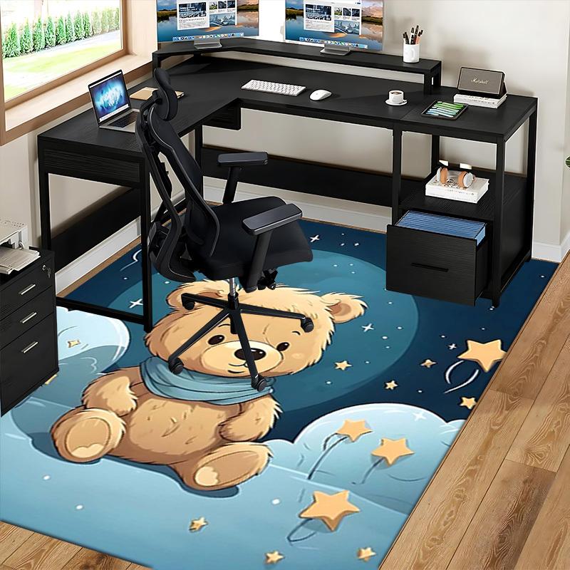 1pc Teddy Bear Starry Night Office Chair Mat - Anime Cartoon Design, Non-Slip Carpet for Home Decor, Seasonal Gift, Suitable for Office and Dormitory.