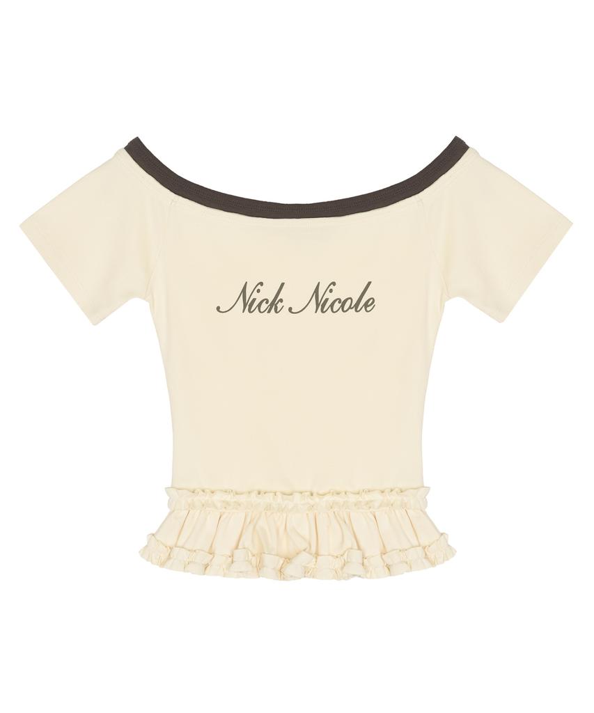 Nigaennikol Off-Shoulder Frill Crop Top_Cream