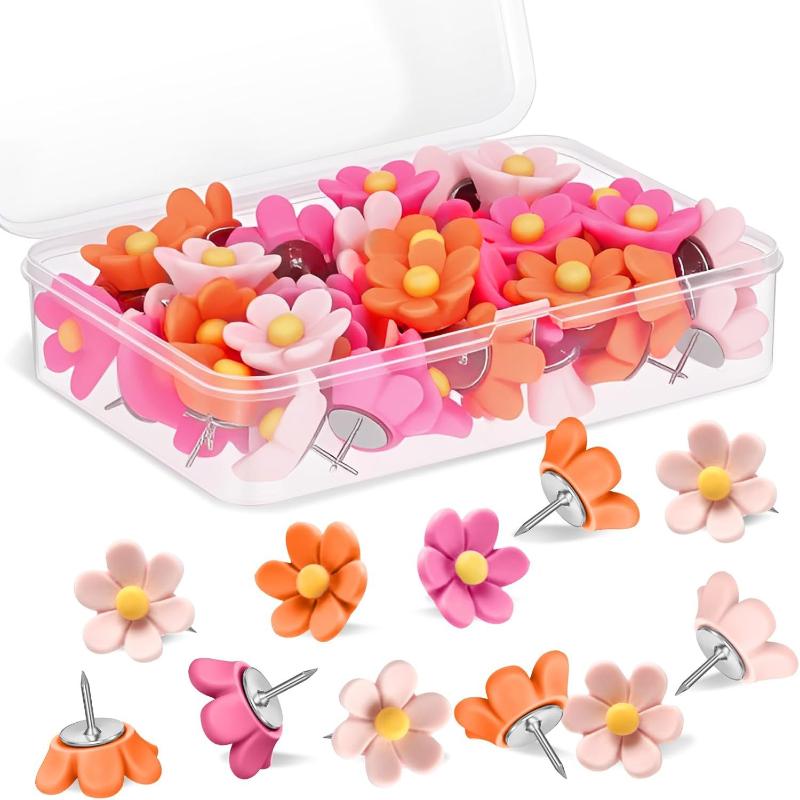 New Floral Pushpins - Decorative Resin Flower Thumbtacks For Photo Walls & Office Supplies