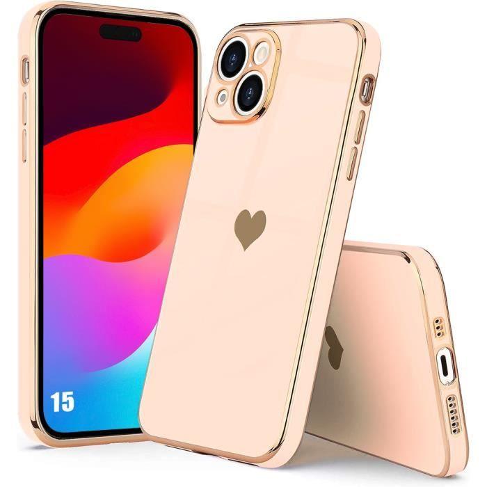 Coque pour iPhone 15 - Antichoc - Ultra Slim - Léger - Motif Cœur - Rose