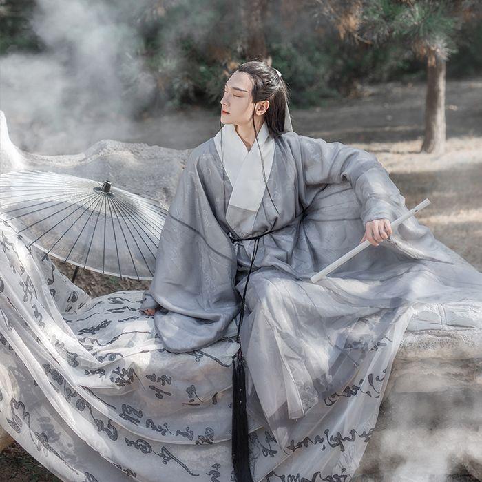 

Hanfu Мужская рубашка с большими рукавами Мужской рыцарский костюм XL белый/чёрный