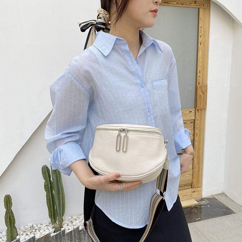 Leather Women's Bag First Layer Cowhide Saddle Bag Women's Bag New Trendy Fashion Casual Breast Bag Shoulder Messenger Bag