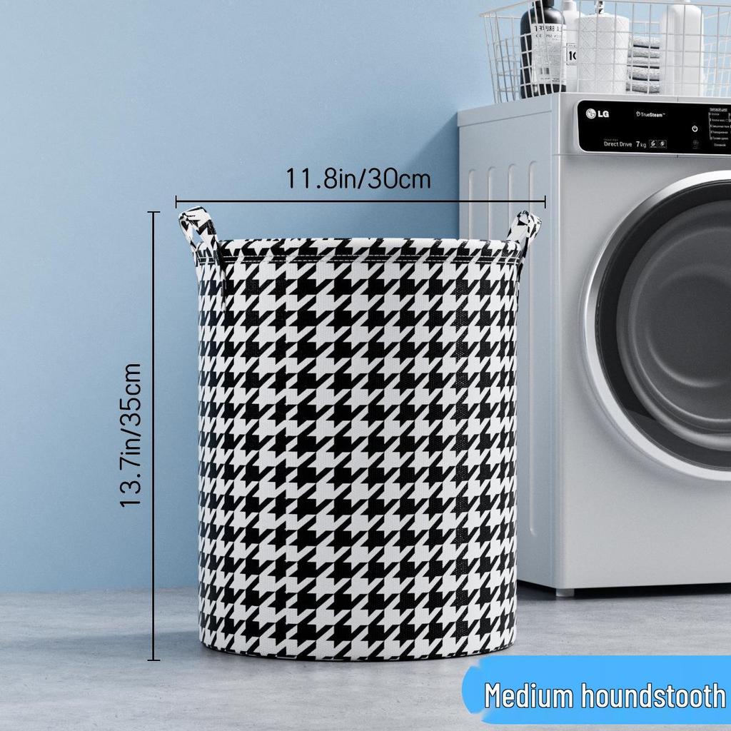Houndstooth Extra Large Folding Fabric Laundry Basket & Bathroom Organizer