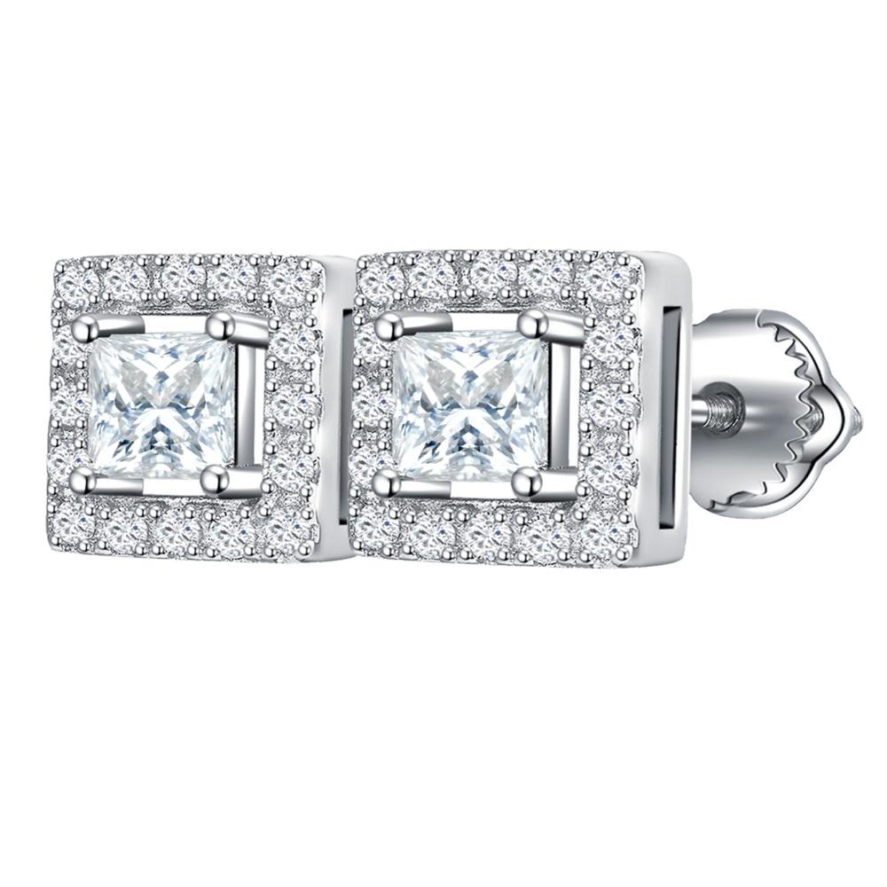 Fashion Created Square Cut White Stone 925 Sterling Silver Moissanite Stud Earrings  For Women Wedding Party Gifts