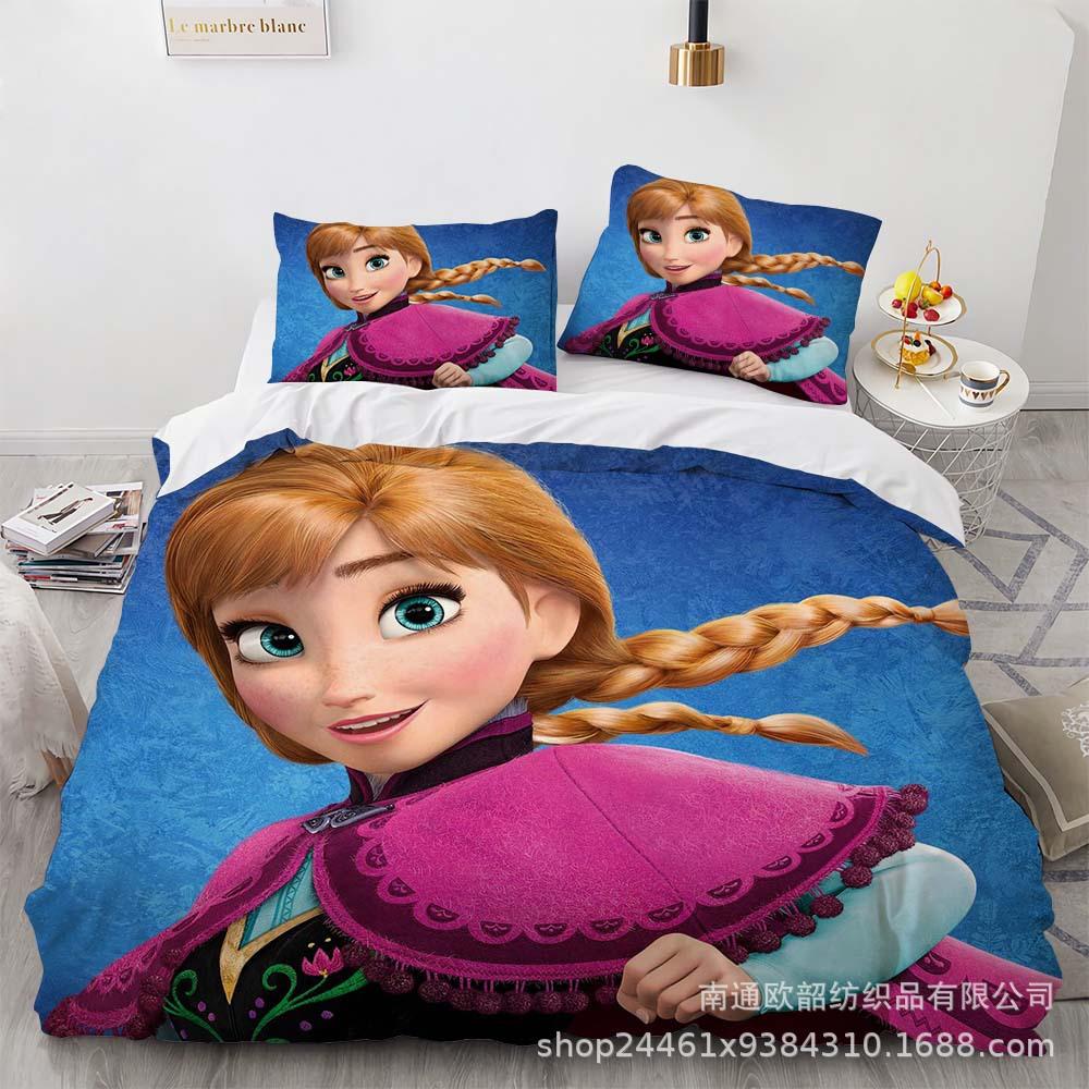 Cartoon Animation Kit 3D Digital Printing Quilt Cover Princess Bedding Three-Piece Set