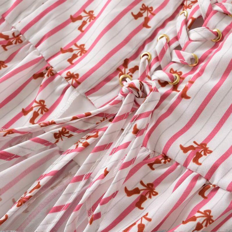 Kaslead New Arrival Women's Clothing Fashion Style Stylish Simple and Versatile Stripes Print Shoelace Vest Tops