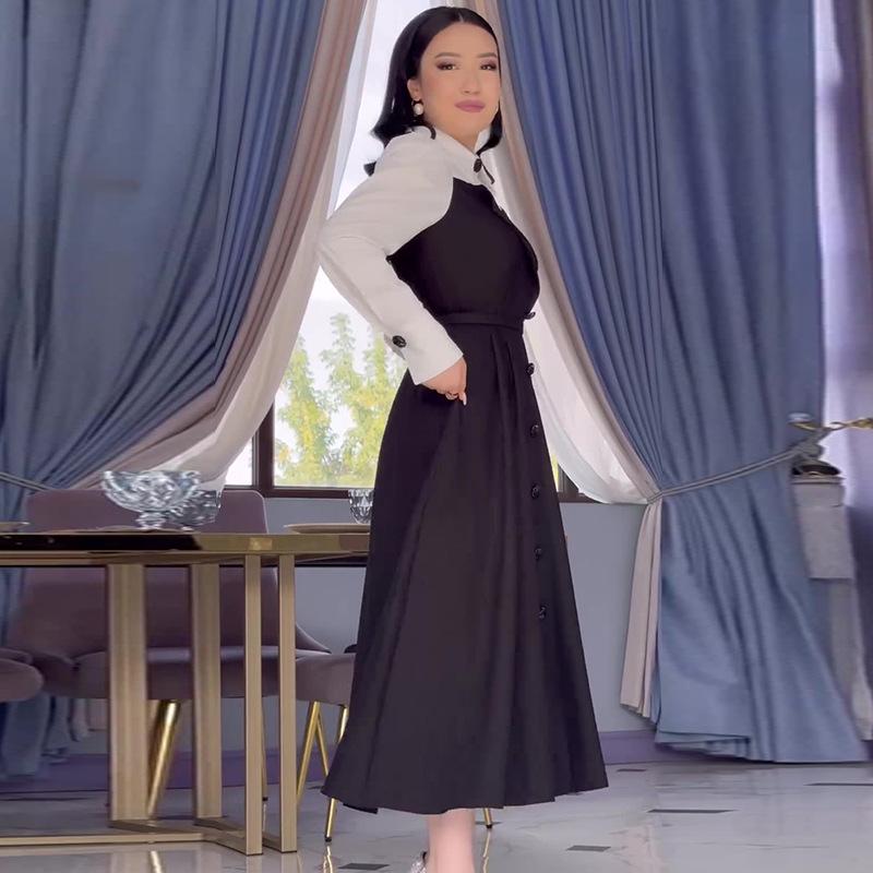 2024 Autumn Women's Color Block French Hepburn Waist-Slimming Dress