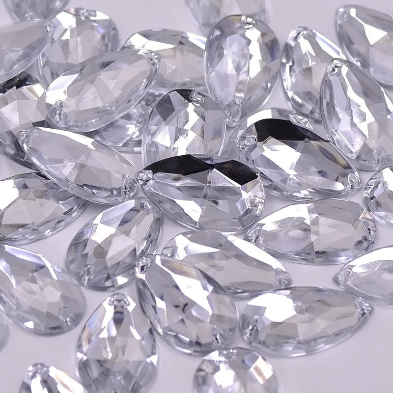 100Pcs 17*28mm Large Sewing Crystal AB Drop Rhinestone Applique Flatback Acrylic Stones Sew On Crystal Strass For Clothes