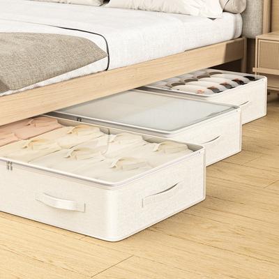 Foldable Cotton and Linen See-through Bed Bottom Storage Bag Household Goods Storage Bag Clothing Quilt Organizer  Zipper Bag