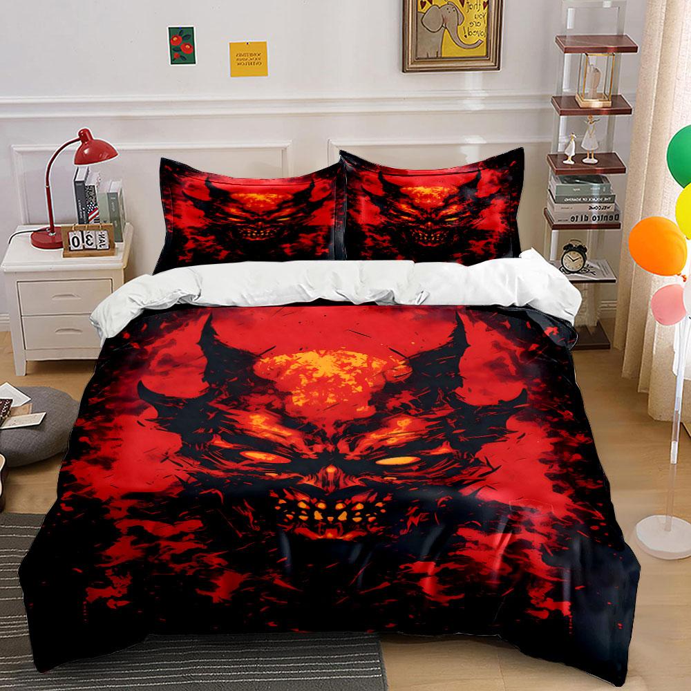 Fiery demon face motif. Bedding sets Duvet cover sets Duvet covers Pillowcases(1*Duvet Cover 2*Pillowcases without duvet insert)