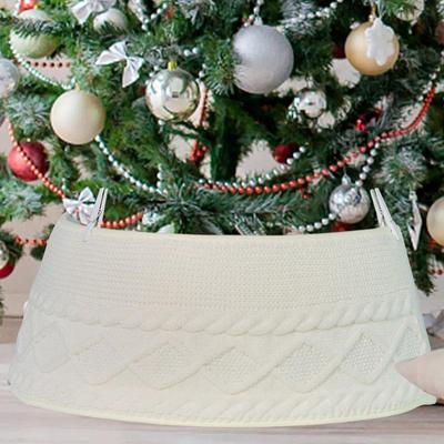 3D Knitted White Christmas Tree Skirt & Base Cover Decoration