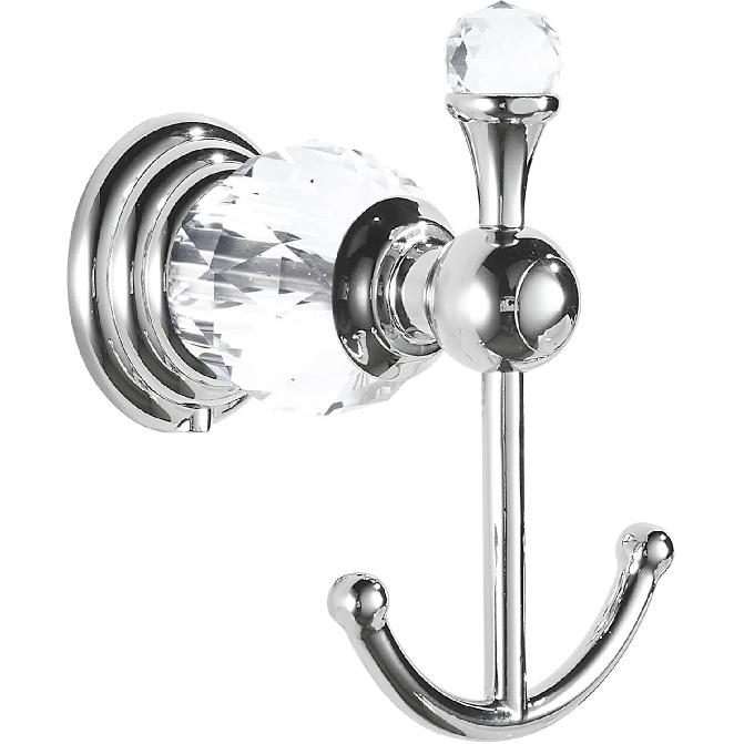 BATHSIR Crystal Robe Hook, Polished Chrome Double Towel Hook for Bathroom, Wall Mounted Silver Coat Hook