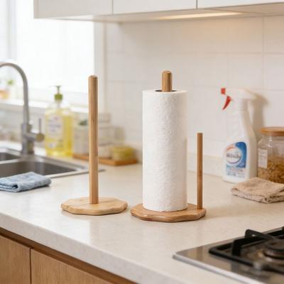 New Wooden Paper Towel Holder Plum Blossom Base Double Column Tissue Holder Anti-Skid Durable Vertical Stand Bathroom