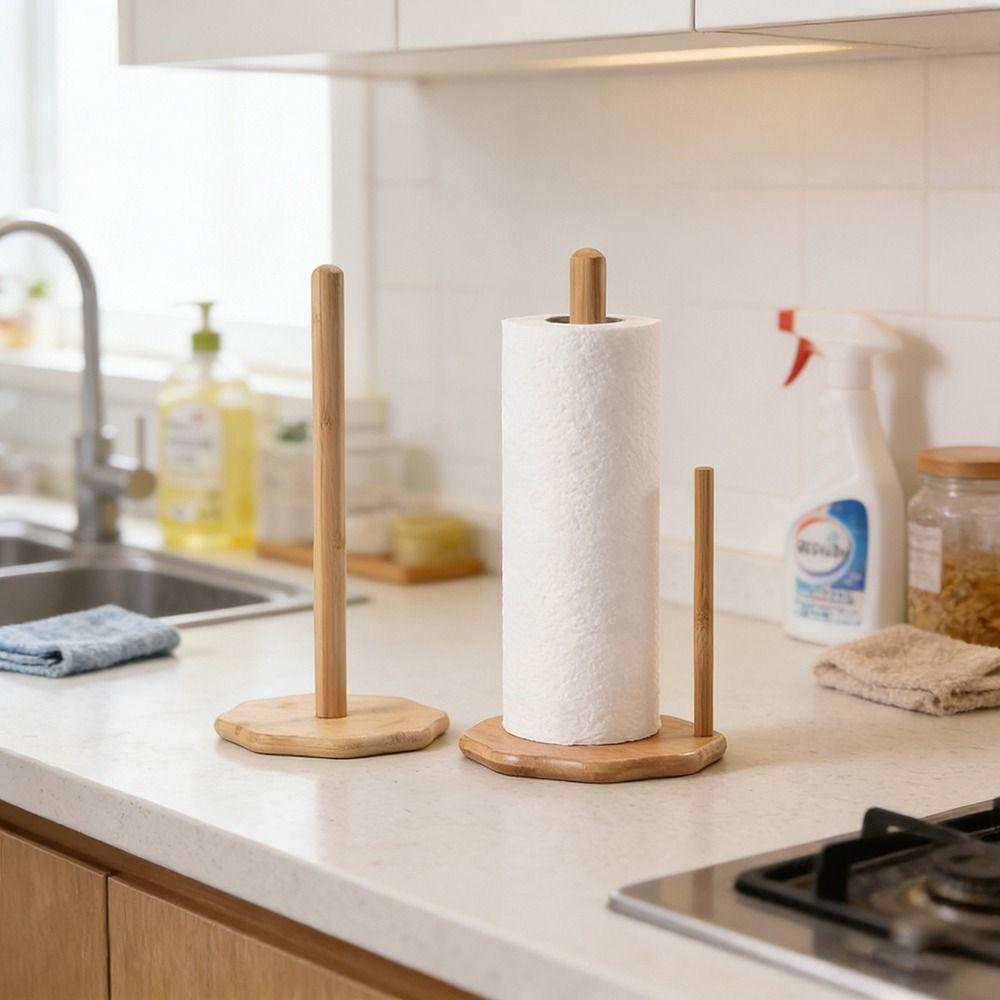 Wooden Vertical Stand Double Column Paper Towel Stand Creative Tissue Holder Kitchen