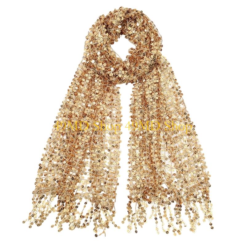 

49MD Elegant Sequined Bridal Scarf With Tassels For Wedding Party Evening Dance
