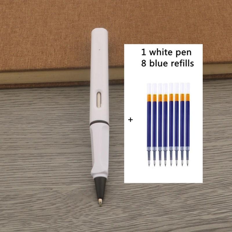 1Pc Ballpoint Pen + 8 Refills Black Blue Red Ink Gel Pen Bullet Tip 0.5mm Rollerball Pen School Office Supplies Stationery Pen