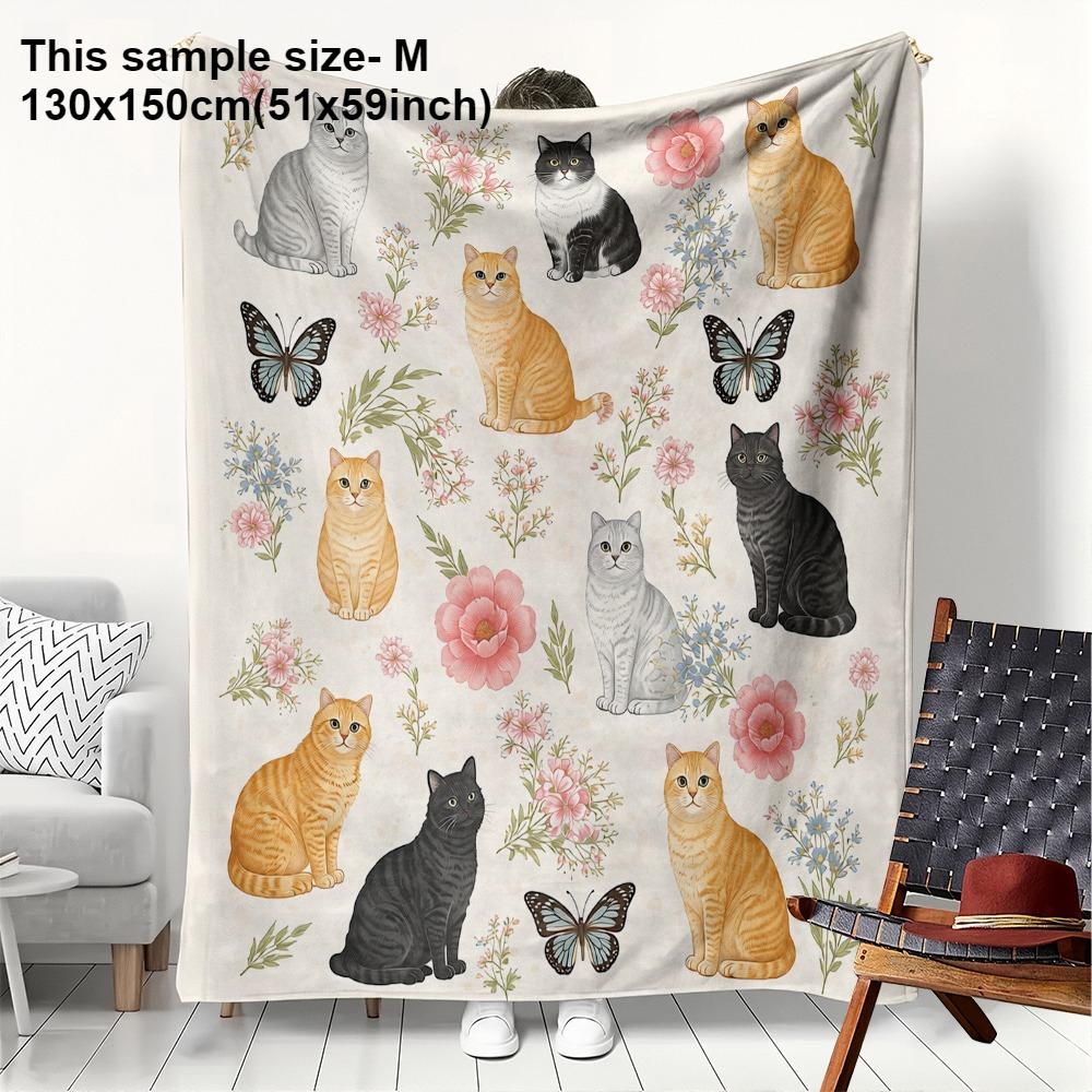 

1PC Blanket Vintage Flowers Cats arts Soft Flannel Thin blankets for Home School Car Naps Camping Perfect gifts four season use 75cmx90cm