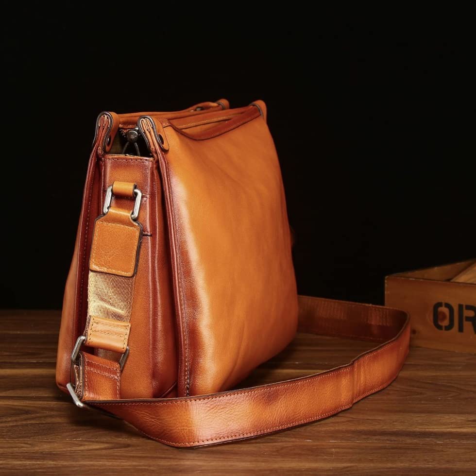 NICE SELECTION Men's Genuine Leather Shoulder Bag, Crossbody Bag, Messenger Bag, Horizontal Style, Perfect for Commuting, School, and More (Regular,