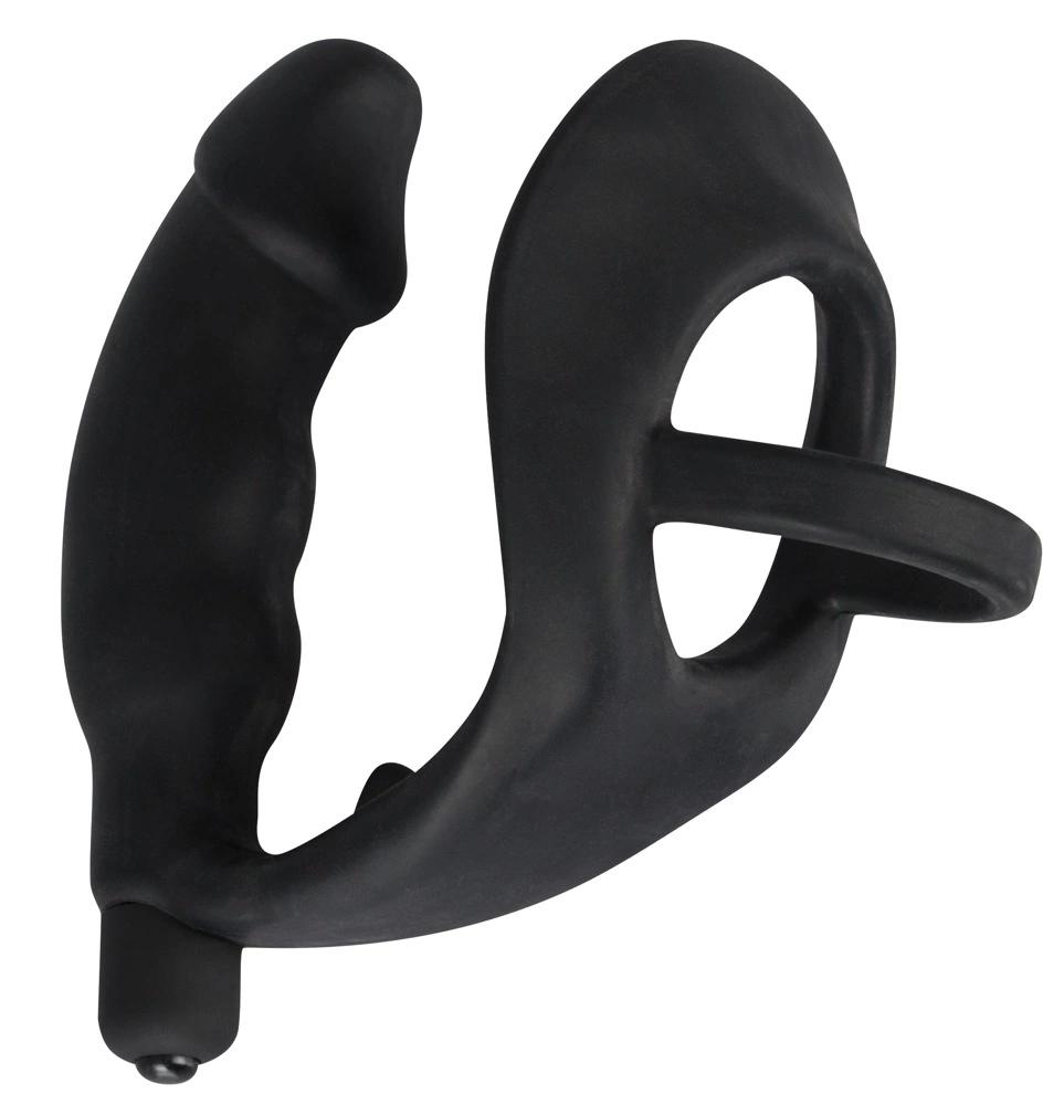 Penis Ring with Vibration and Dildo - Black Velvets