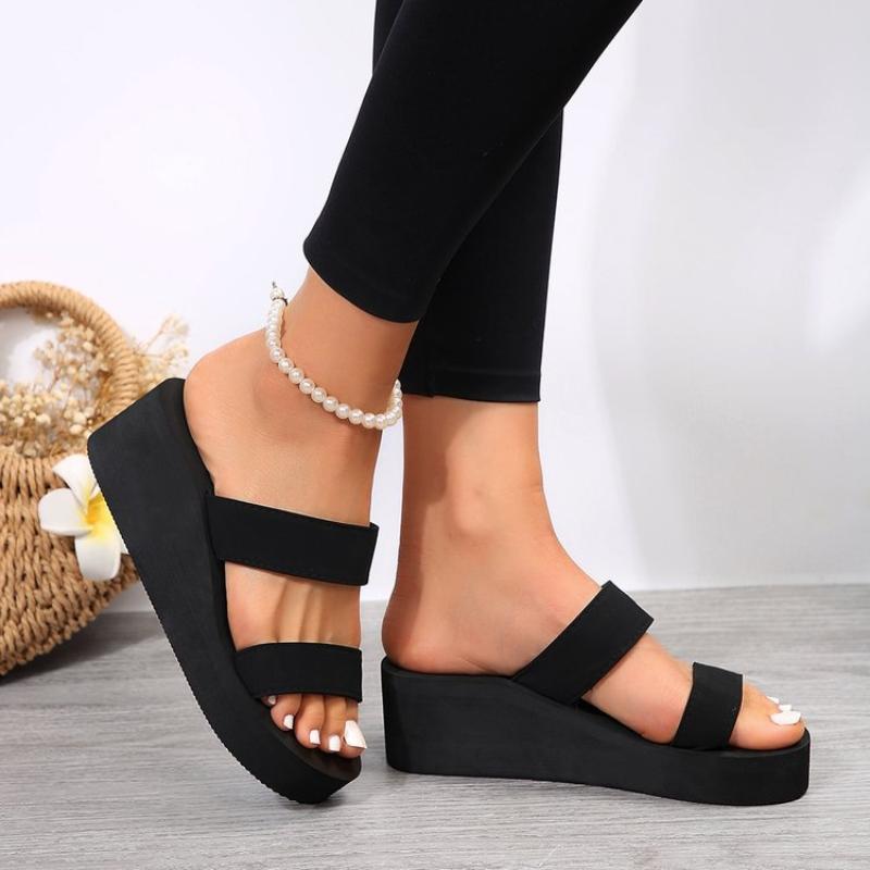 Fashion 9cm Heel Platform Slippers Women's Sandals Soft EVA Black Color Ladies Fashion Slides Thick Sole Summer Shoes Woman Flip Flops