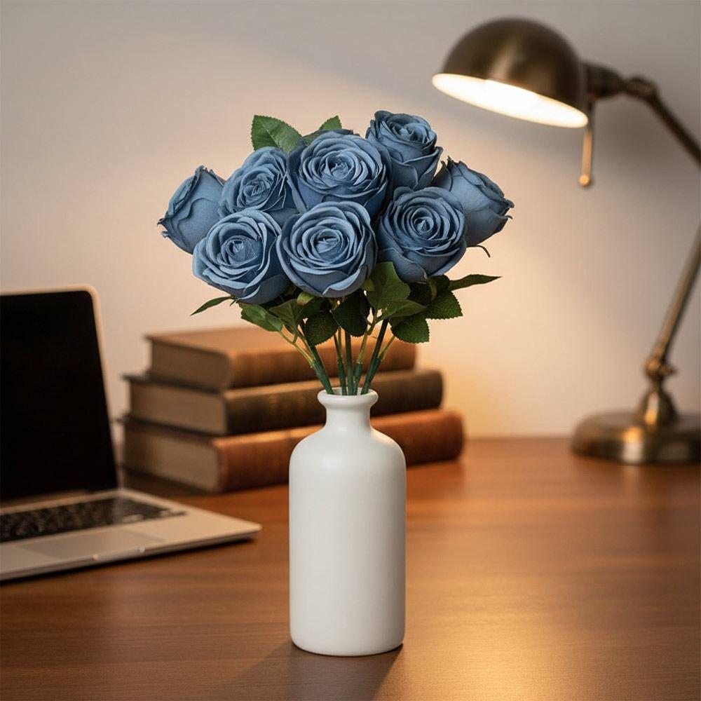 9 Heads Rose Artificial Flowers Multicolor Green Leaves Simulation Flower Rose Silk Petals Scene Landscaping Faux Rose Flower
