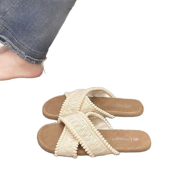 Slippers dames uitgaan high-value platte zool gekruiste bandjes bohemien slippers damesschoenen vakantiewind strand coole slippers