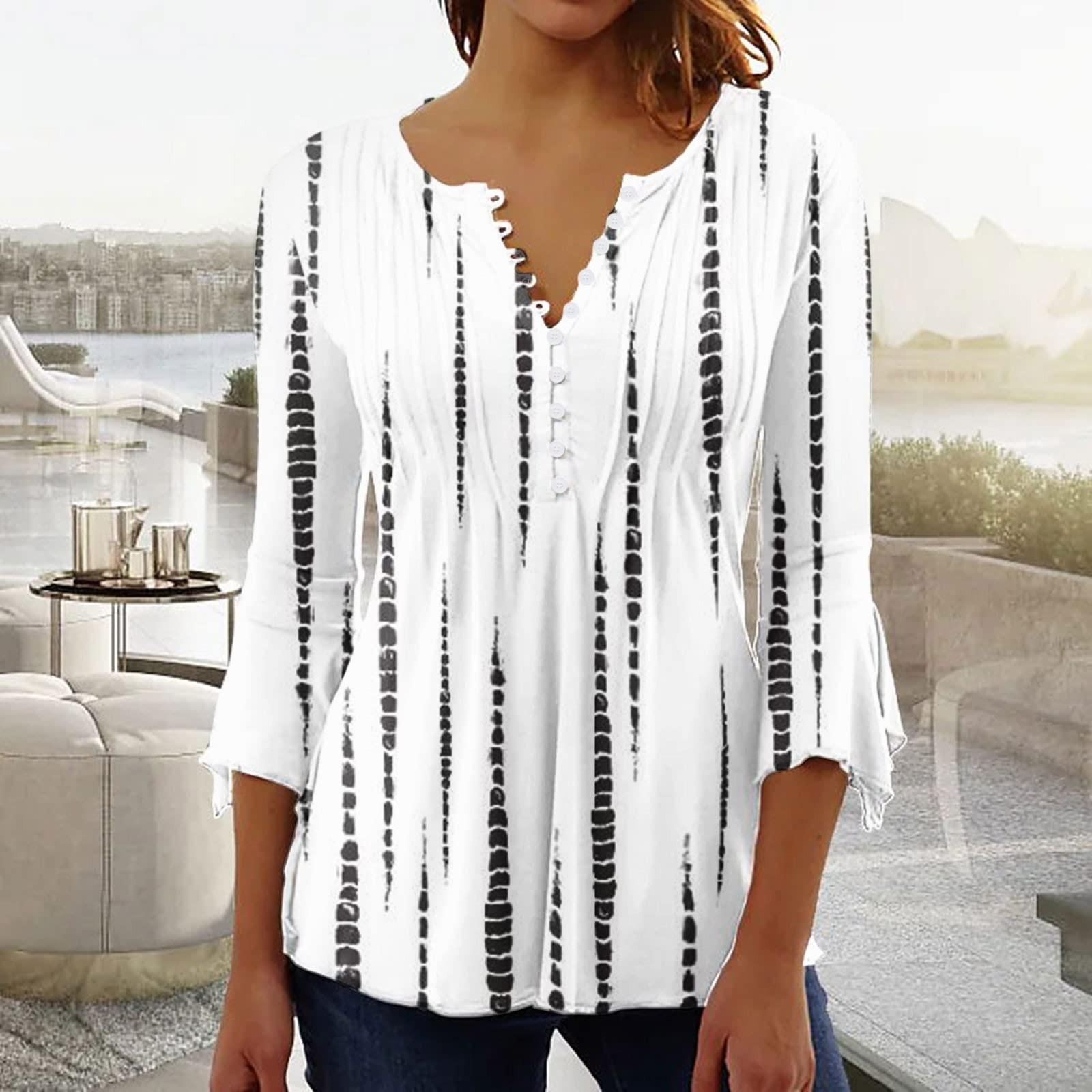 

Женская футболка с v-образным вырезом и коротким рукавом с цветочным принтом и пуговицами XL белый