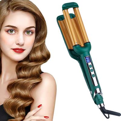 Rizador de pelo profesional de 3 barriles, rizador de ondas con forma de huevo, rizador de cerámica de triple barril con pantalla LCD
