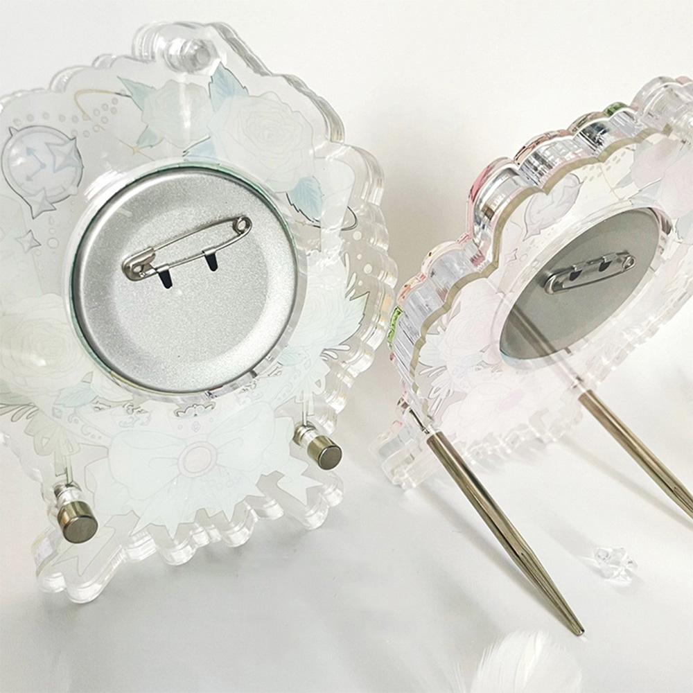 Simple 58/75MM Badge Photo Frame Acrylic Romantic Rose Photo Frame New Desktop Decoration Ornaments Badge Storage Display Stand