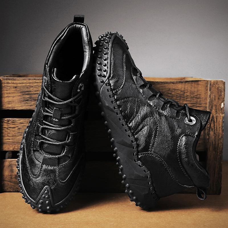Handmade Vintage Lace-Up Motorcycle Boots New Leather Mens Ankle Boots High Top Casual Shoes Leisure Walk Male Treking Footwear