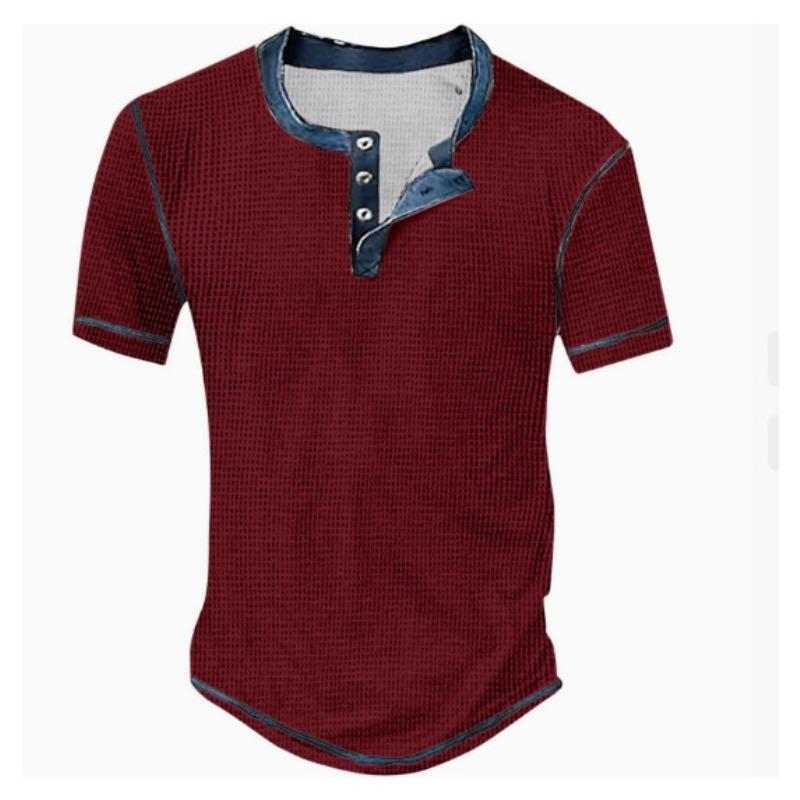 European and American semi-cardigan, casual short-sleeved digital printing slim-fit pullover Henry T-shirt top men's clothing