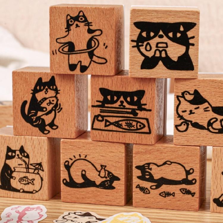 Charming Cats Themed Miniature Wood Stamps Adorable Cats Shape Stamp For Handmade Journal Card And Artistic Decorations
