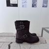 2025 Autumn and Winter Round Head Thick Heel Short Boots Versatile and Thin Sleeve Locomotive Boots Belt Buckle Cowboy Boots