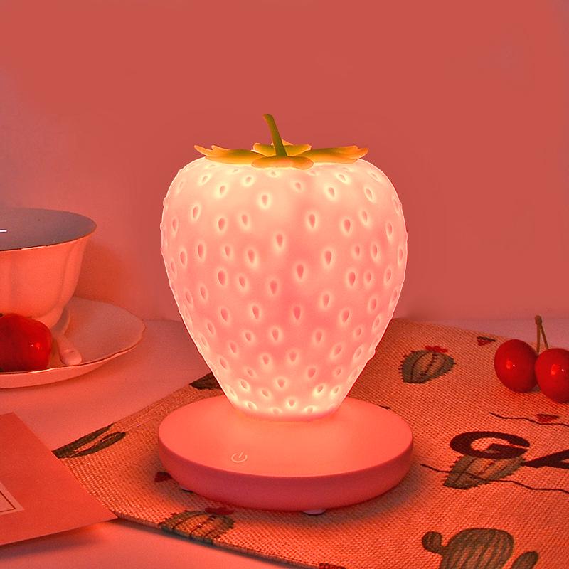 D5 LED Strawberry Novelty Night Lamp USB Bedside Lamp Silicon Touch-Sensor Night Light for Kid Children Bedroom Room Decoration
