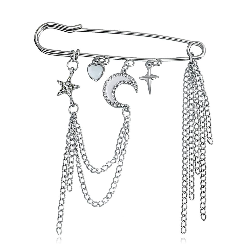 Fashion Creative Pins Tassel Personality Commuter 1pc Elegant Festival Gifts Women Star And Crescent Fashion Clothing Pendants Accessories Brooches