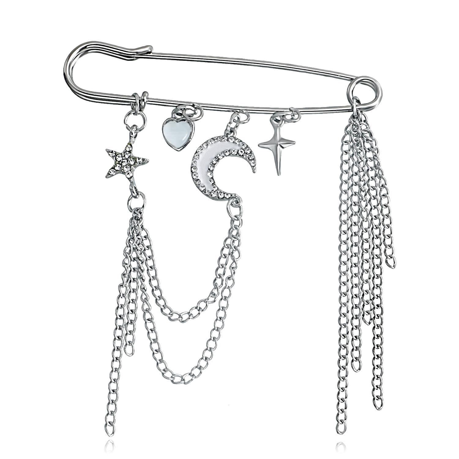 

Fashion Clothing Pendants Women Creative Festival Gifts Personality Brooches Star And Crescent Commuter Tassel Pins Accessories Elegant High Quality Style 2