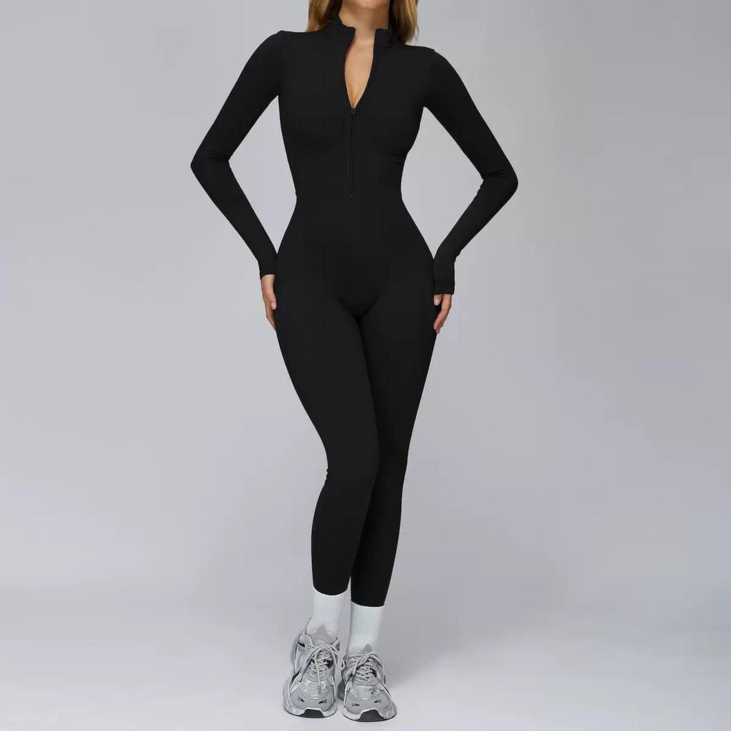 Plush Zipper Jumpsuit - Warm, Slimming, Long Sleeve Sportswear for Winter & Autumn