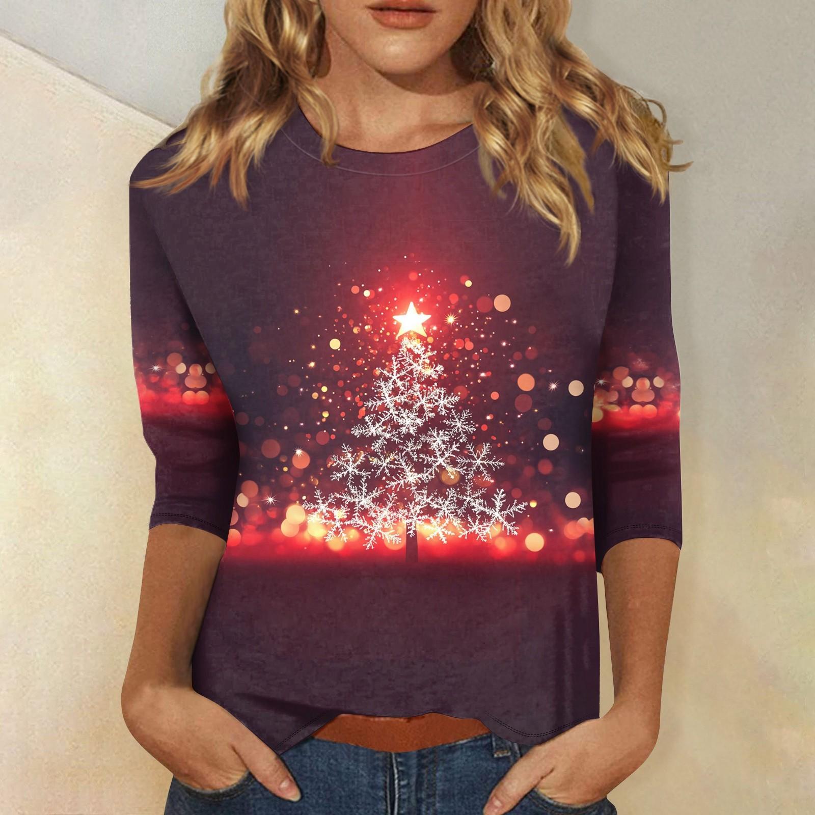 

Женский топ с круглым вырезом и рукавом 3/4 с рождественским принтом XXXXXL киноварь