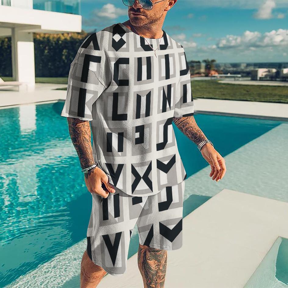 Sommer Herren T-Shirt Shorts Jogginganzug Persönlichkeit 3D Gedruckt Übergroß Herren Kleidung Outfits O-Ausschnitt Lässig Trainingsanzug 2-teiliges Set