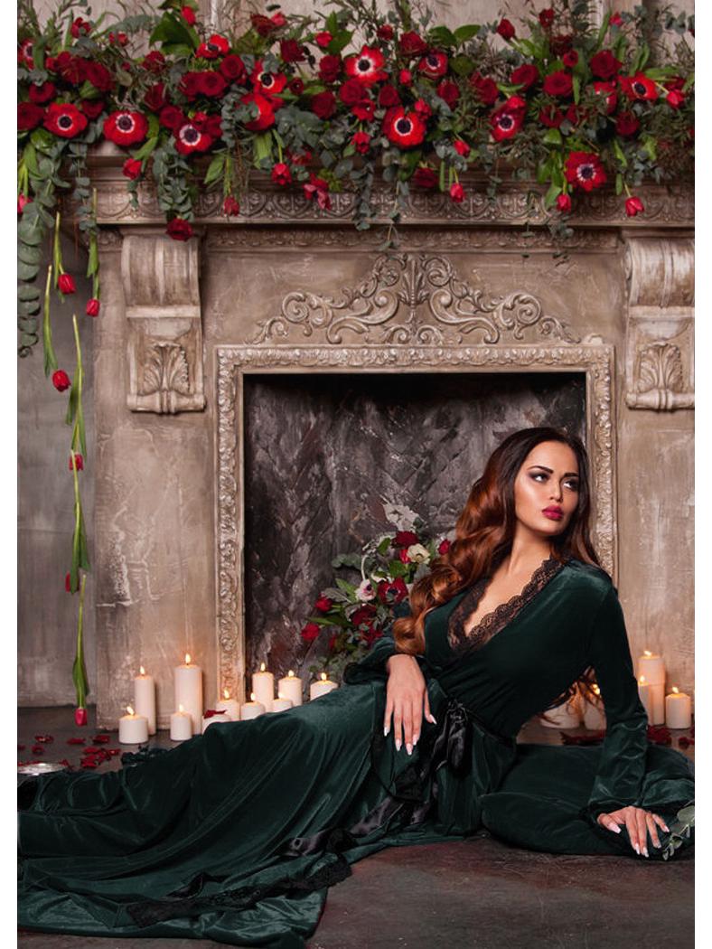 

Женский длинный золотой велюровый комплект ночной сорочки и халата – Большой размер, Осень/Зима One Size (up to 145 jin)