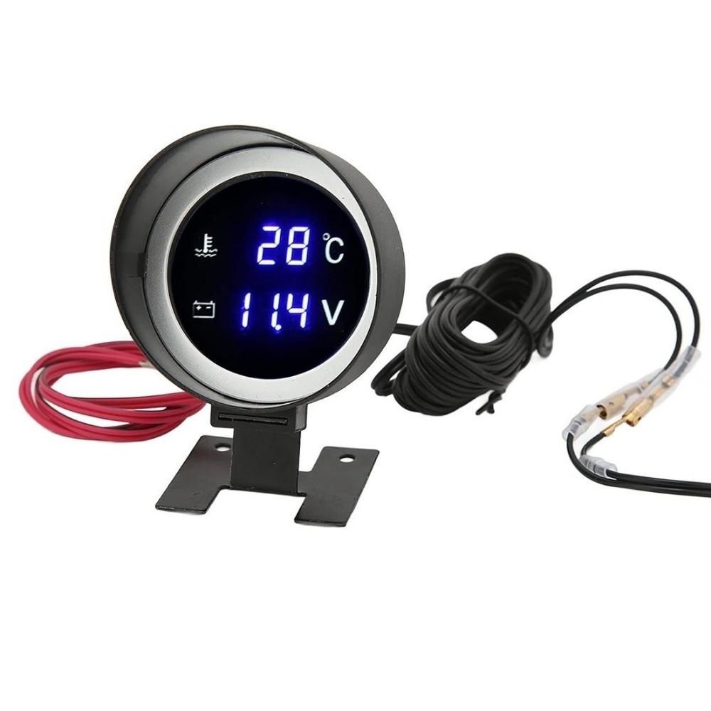 Round LCD Water Temperature Meter Blue Light LED Digital Temp Meter Motorcycle