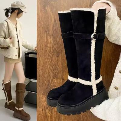 Botas de Neve de Cano Alto Forradas com Fce para Mulheres, Quentes para o Inverno, com Laço de Veludo, Cano Longo Estilo Coreano, Cano Curto