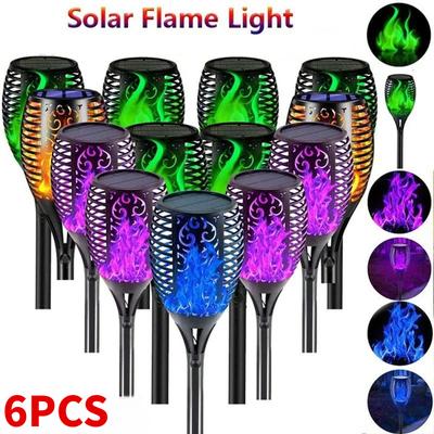 1500MAH 6 PZ Luci solari lampeggianti per decorazioni da giardino, luci da pavimento a fiamma, impermeabili, adatte per prati esterni, strade, cortili