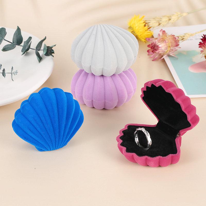 Velvet Jewelry Box Shell Shape Wedding Ring Box Organizer Storage Display Packaging Case Holder Gift Accessories 4 Colors