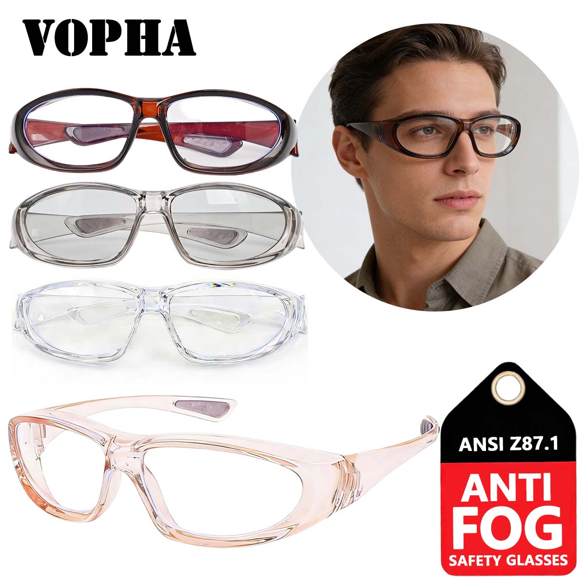 

4PC, Performance Anti-Fog Polycarbonate Safety Glasses with Side Shields,Clear Lens | Transparent Frame, HM4
