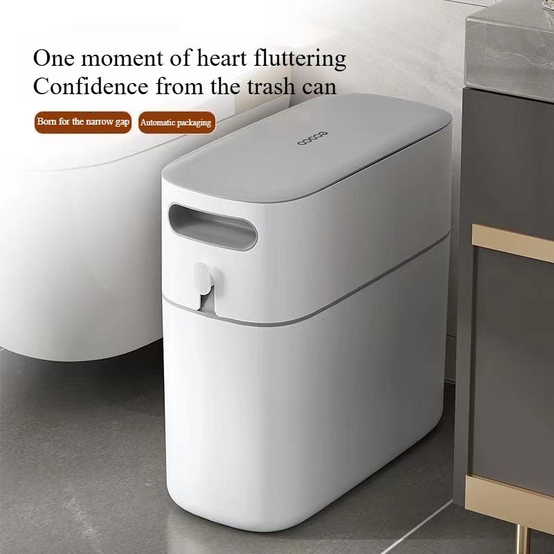 Ecoco Auto Packing Trash Can with Lid, Large Paper Bin for Kitchen Bathroom Home, Narrow Space Waste Container
