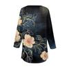 Women's Fashion Loose Button Collar Print 3/43/4  Sleeve T-Shirt Tops Pullover