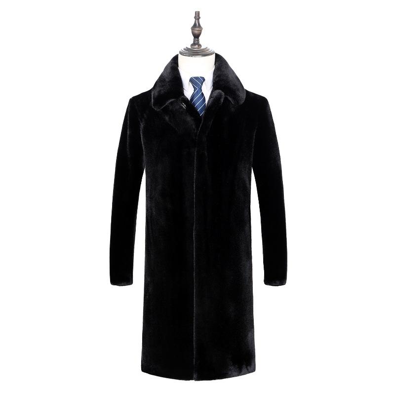 New Winter Mink Coat for Men, Mink Velvet Knee-length Long Middle-aged and Elderly Dad Fur Coat